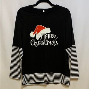 Black and White Merry Christmas Long Sleeve Top